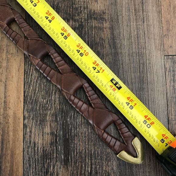 Bachrach Cowhide Leather Belt Woven Link Solid Brass Buckle Mens Size XL Brown - Picture 10 of 13
